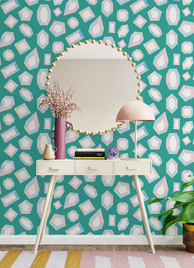 lele-gems-teal-peel-and-stick-wallpaper-york-wallcoverings-lss4952 - York Wallcoverings Wallpaper