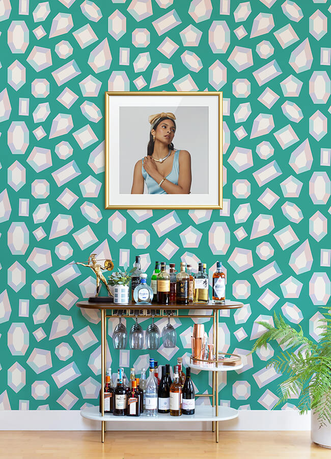 lele-gems-teal-peel-and-stick-wallpaper-york-wallcoverings-lss4952 - York Wallcoverings Wallpaper