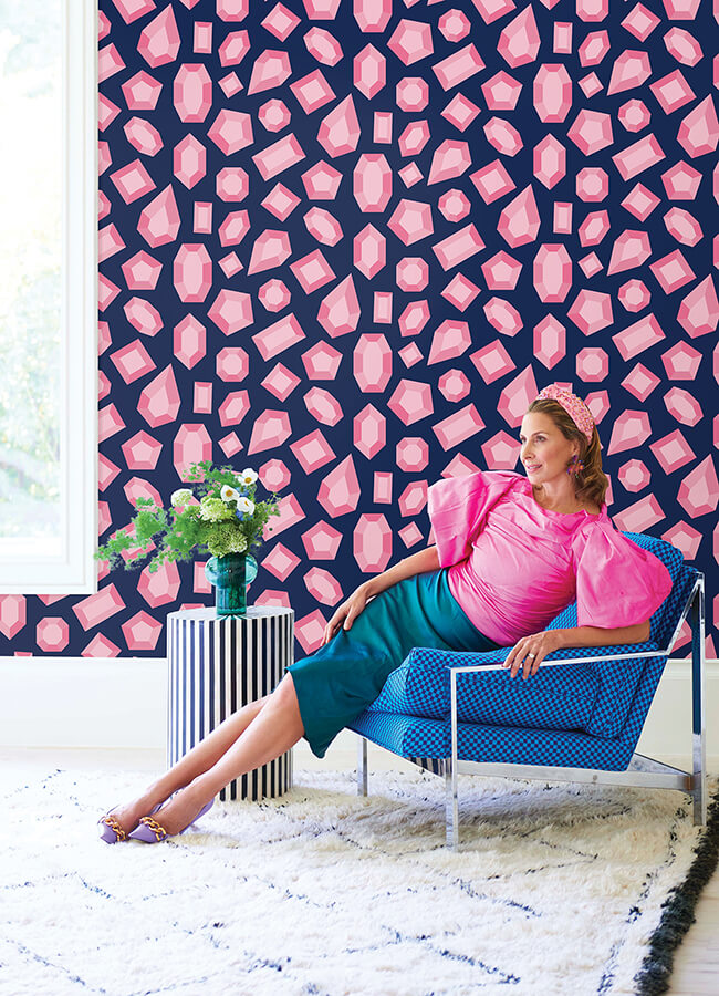 lele-gems-navy-peel-and-stick-wallpaper-york-wallcoverings-lss4953 - York Wallcoverings Wallpaper