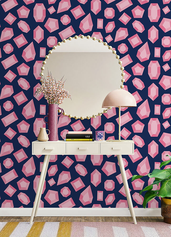 lele-gems-navy-peel-and-stick-wallpaper-york-wallcoverings-lss4953 - York Wallcoverings Wallpaper
