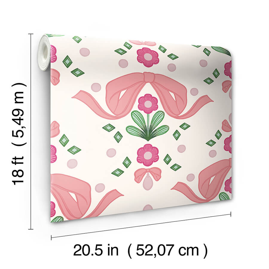bow-damask-pink-peel-and-stick-wallpaper-york-wallcoverings-lss4955 - York Wallcoverings Wallpaper