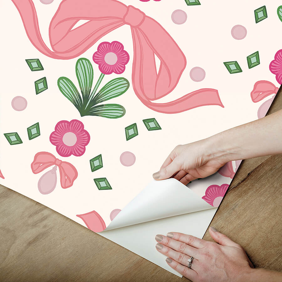 bow-damask-pink-peel-and-stick-wallpaper-york-wallcoverings-lss4955 - York Wallcoverings Wallpaper