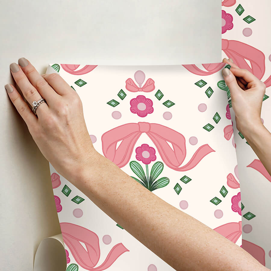 bow-damask-pink-peel-and-stick-wallpaper-york-wallcoverings-lss4955 - York Wallcoverings Wallpaper