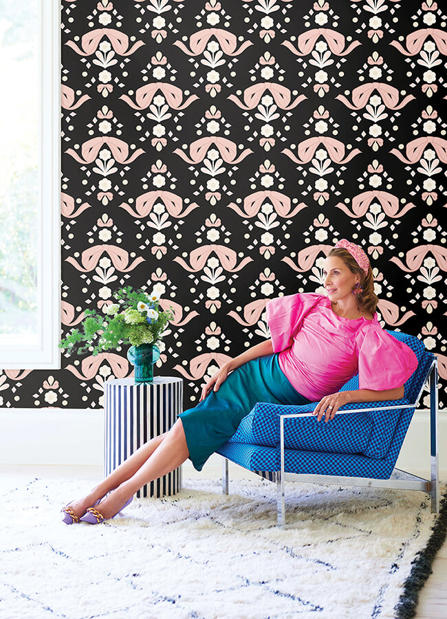 bow-damask-black-peel-and-stick-wallpaper-york-wallcoverings-lss4956 - York Wallcoverings Wallpaper