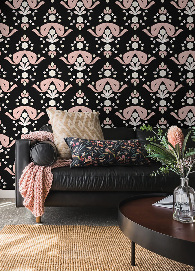 bow-damask-black-peel-and-stick-wallpaper-york-wallcoverings-lss4956 - York Wallcoverings Wallpaper