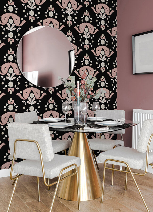 bow-damask-black-peel-and-stick-wallpaper-york-wallcoverings-lss4956 - York Wallcoverings Wallpaper