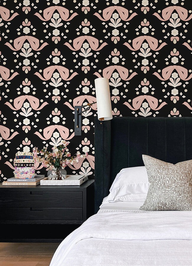 bow-damask-black-peel-and-stick-wallpaper-york-wallcoverings-lss4956 - York Wallcoverings Wallpaper