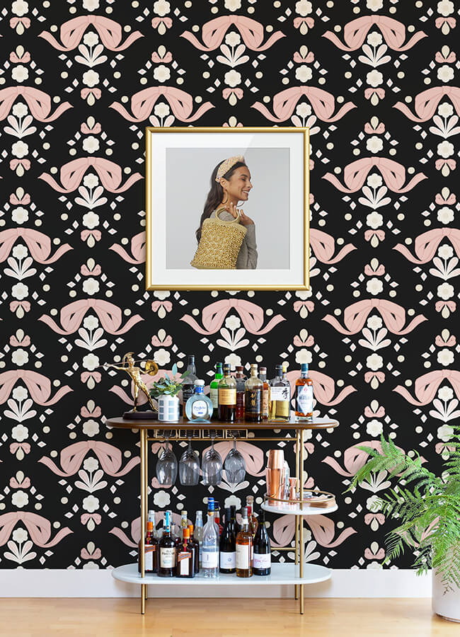 bow-damask-black-peel-and-stick-wallpaper-york-wallcoverings-lss4956 - York Wallcoverings Wallpaper