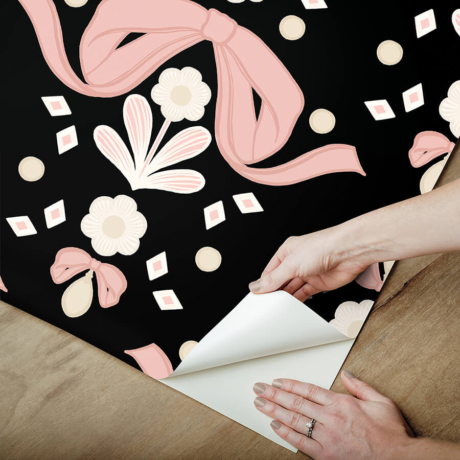 bow-damask-black-peel-and-stick-wallpaper-york-wallcoverings-lss4956 - York Wallcoverings Wallpaper