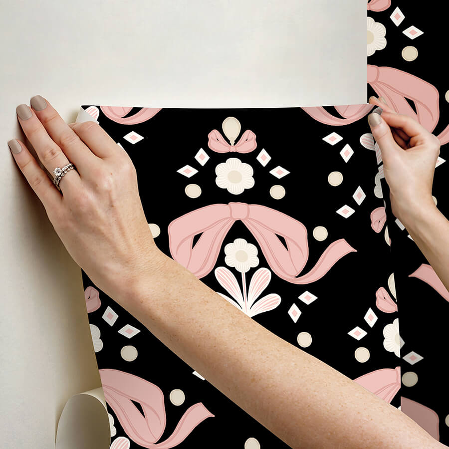 bow-damask-black-peel-and-stick-wallpaper-york-wallcoverings-lss4956 - York Wallcoverings Wallpaper