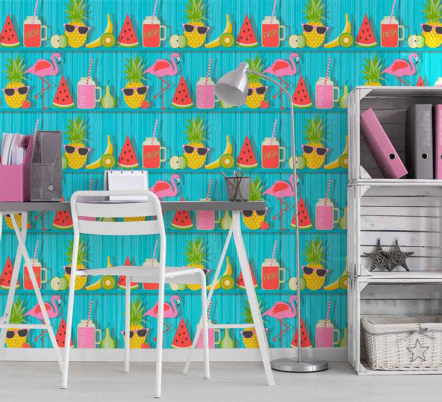 Kids Teal Tropical Shelves Wallpaper - York Wallcoverings - FD42210 - York Wallcoverings Wallpaper