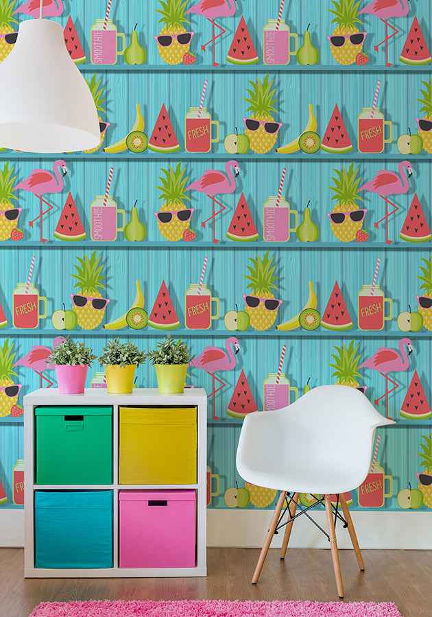 Kids Teal Tropical Shelves Wallpaper - York Wallcoverings - FD42210 - York Wallcoverings Wallpaper