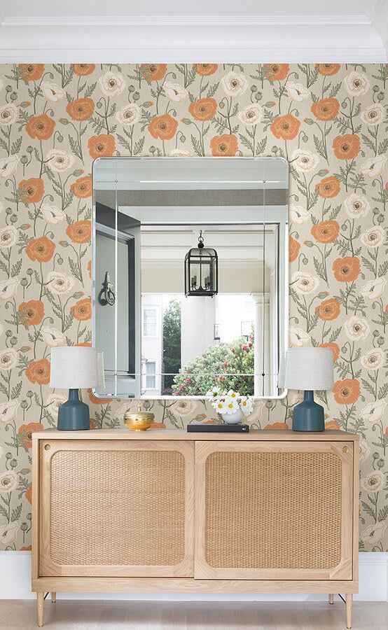 Spice Poppy Field Peel and Stick Wallpaper - York Wallcoverings - JHS5026 - York Wallcoverings Wallpaper