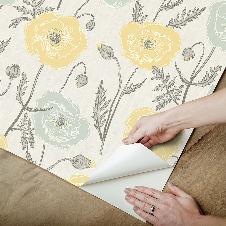 aqua-poppy-field-peel-and-stick-wallpaper-york-wallcoverings-jhs5027 - York Wallcoverings Wallpaper