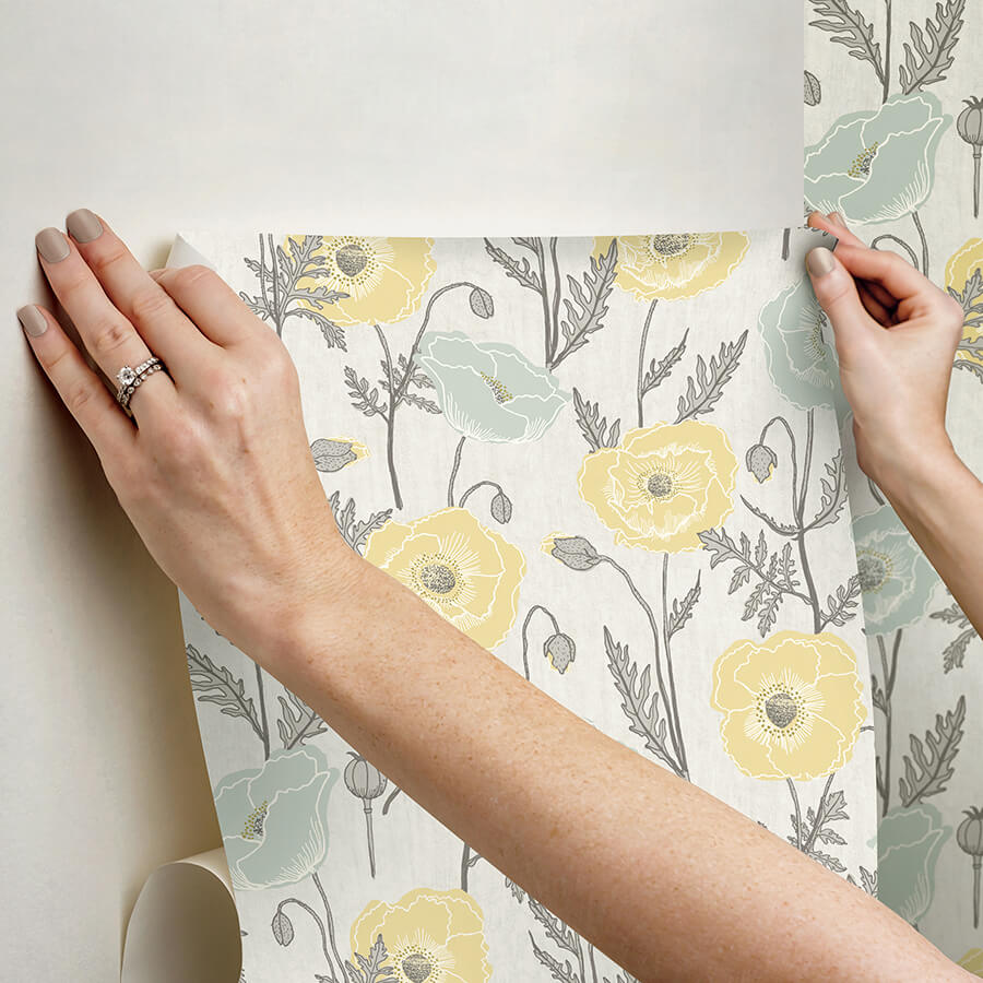 aqua-poppy-field-peel-and-stick-wallpaper-york-wallcoverings-jhs5027 - York Wallcoverings Wallpaper