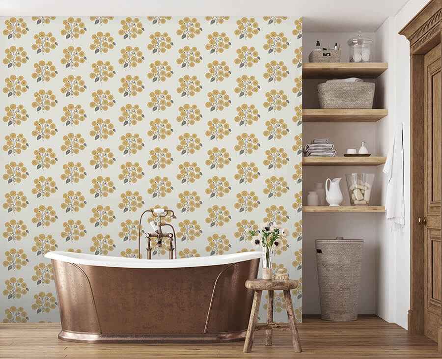 Mustard Grey Strawflower Peel and Stick Wallpaper - York Wallcoverings - JHS5031 - York Wallcoverings Wallpaper