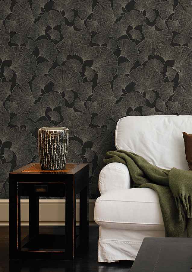 waft-black-ginkgo-wallpaper-york-wallcoverings-rh462234 - York Wallcoverings Wallpaper
