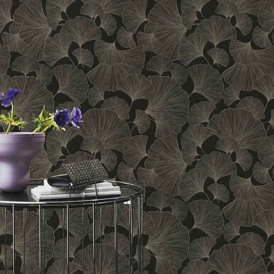 waft-black-ginkgo-wallpaper-york-wallcoverings-rh462234 - York Wallcoverings Wallpaper