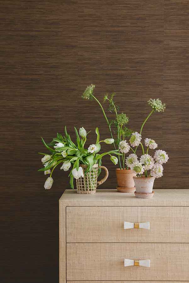 Chocolate Classic Faux Grasscloth Peel and Stick Wallpaper - York Wallcoverings - SSS6010 - York Wallcoverings Wallpaper