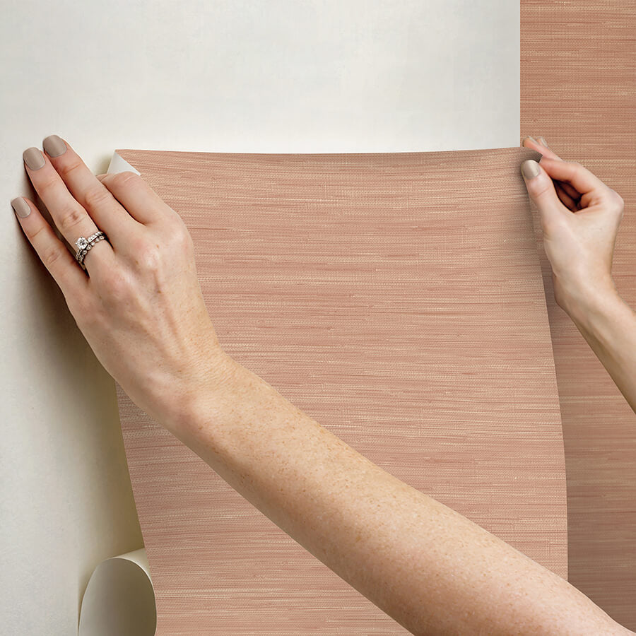 apricot-classic-faux-grasscloth-peel-and-stick-wallpaper-york-wallcoverings-sss6011 - York Wallcoverings Wallpaper
