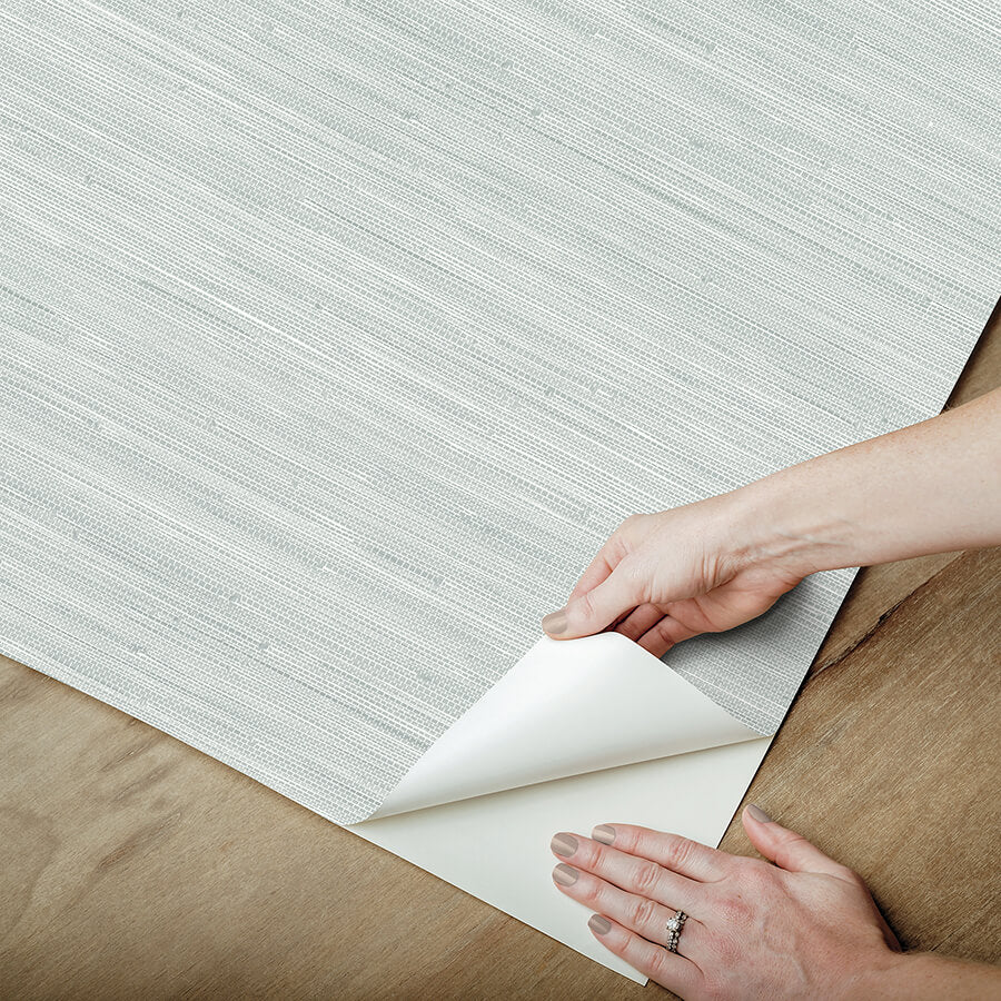 whisper-blue-classic-faux-grasscloth-peel-and-stick-wallpaper-york-wallcoverings-sss6012 - York Wallcoverings Wallpaper