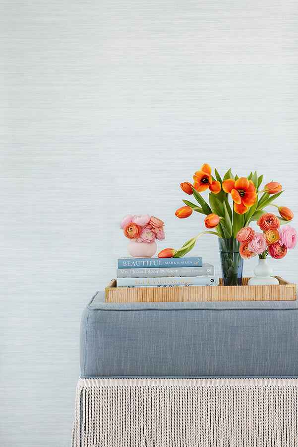 Whisper Blue Classic Faux Grasscloth Peel and Stick Wallpaper - York Wallcoverings - SSS6012 - York Wallcoverings Wallpaper