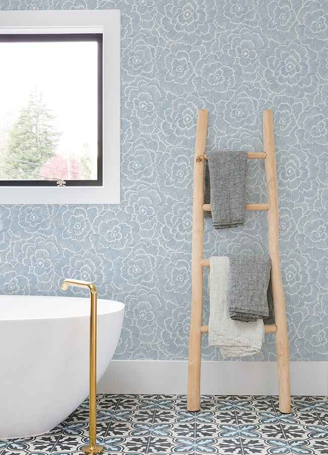 Periwinkle Blue Textured Floral Wallpaper - York Wallcoverings - 4120-26039 - York Wallcoverings Wallpaper