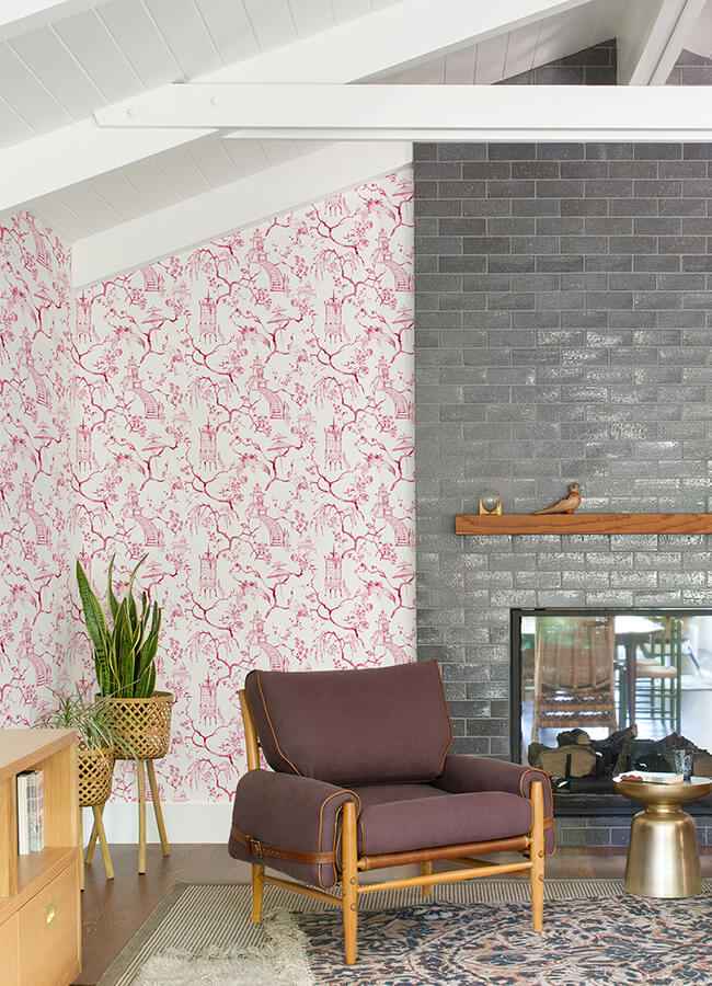 Serena Raspberry Chinoiserie Wallpaper - York Wallcoverings - 4120-26808 - York Wallcoverings Wallpaper