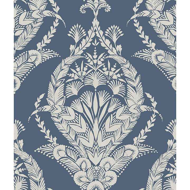 Arlie Indigo Botanical Damask Wallpaper - York Wallcoverings - 4120-26817