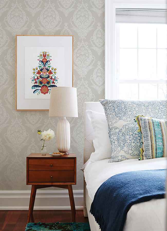 Arlie Light Grey Botanical Damask Wallpaper - York Wallcoverings - 4120-26818 - York Wallcoverings Wallpaper