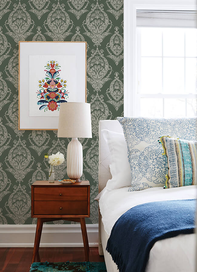 arlie-evergreen-botanical-damask-wallpaper-york-wallcoverings-4120-26821 - York Wallcoverings Papel pintado