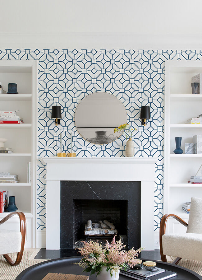 addis-blue-trellis-wallpaper-york-wallcoverings-4120-26828 - York Wallcoverings Wallpaper