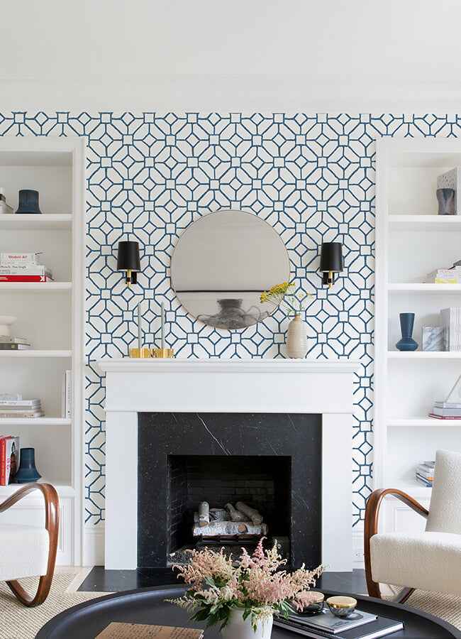 Addis Blue Trellis Wallpaper - York Wallcoverings - 4120-26828 - York Wallcoverings Wallpaper