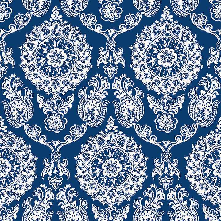 Helm Damask Navy Floral Medallion Wallpaper - York Wallcoverings - 4071-71018