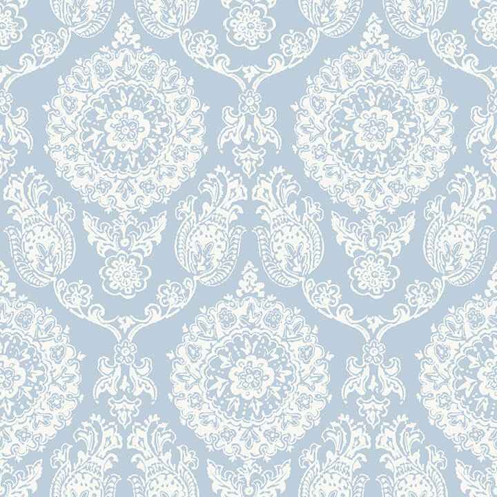 Helm Damask Light Blue Floral Medallion Wallpaper - York Wallcoverings - 4071-71019