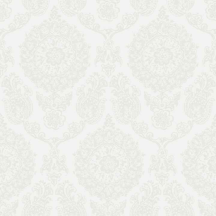 Helm Damask White Floral Medallion Wallpaper - York Wallcoverings - 4071-71021
