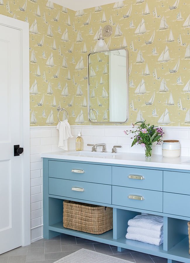 leeward-yellow-sailboat-wallpaper-york-wallcoverings-4071-71033 - York Wallcoverings Wallpaper