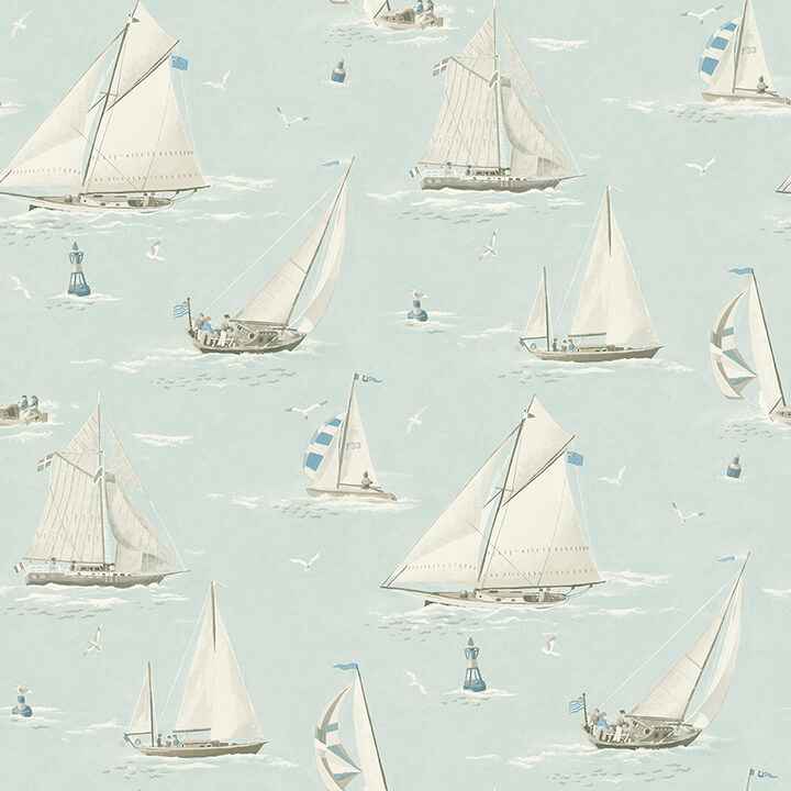 Leeward Aqua Sailboat Wallpaper - York Wallcoverings - 4071-71037 - York Wallcoverings Wallpaper