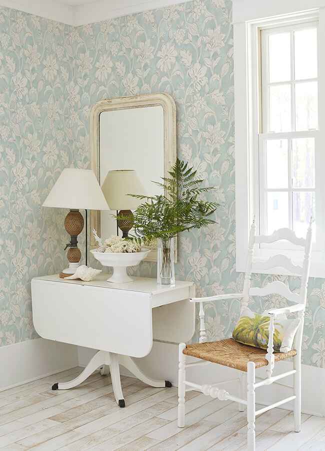 Plumeria Aqua Floral Trail Wallpaper - York Wallcoverings - 4071-71038 - York Wallcoverings Wallpaper