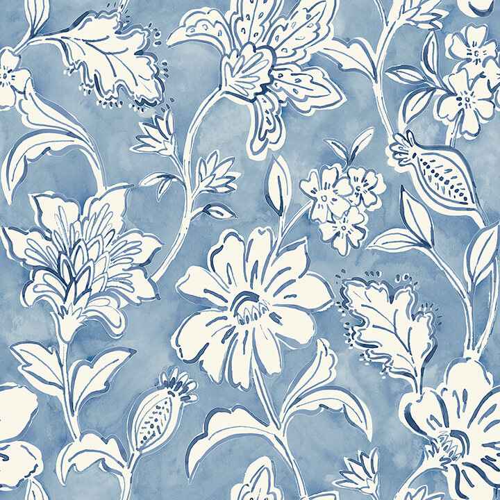 Plumeria Blue Floral Trail Wallpaper - York Wallcoverings - 4071-71040 - York Wallcoverings Wallpaper