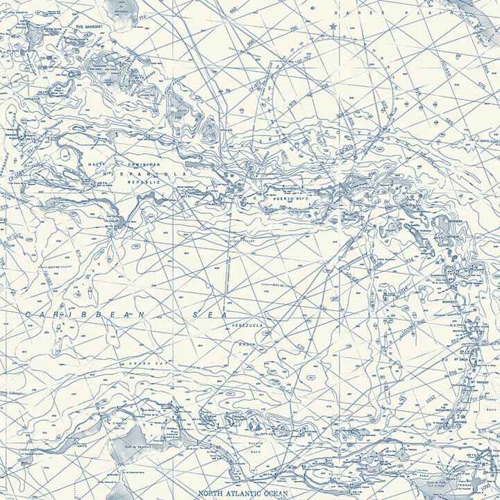 Charts Navy Nautical Chart Wallpaper - York Wallcoverings - 4071-71056