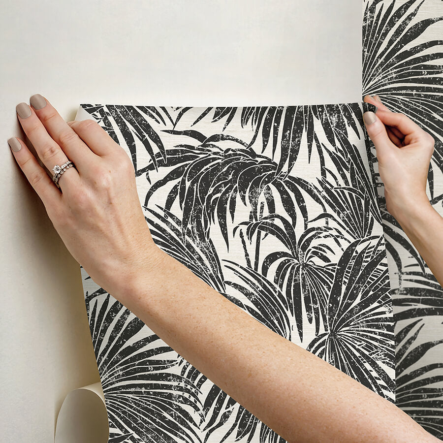 black-white-cassava-palm-peel-and-stick-wallpaper-york-wallcoverings-ess6016 - York Wallcoverings Wallpaper