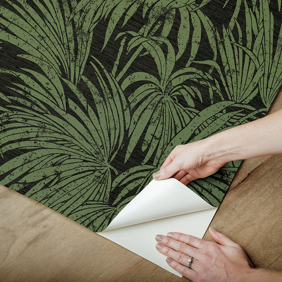black-green-cassava-palm-peel-and-stick-wallpaper-york-wallcoverings-ess6018 - York Wallcoverings Wallpaper