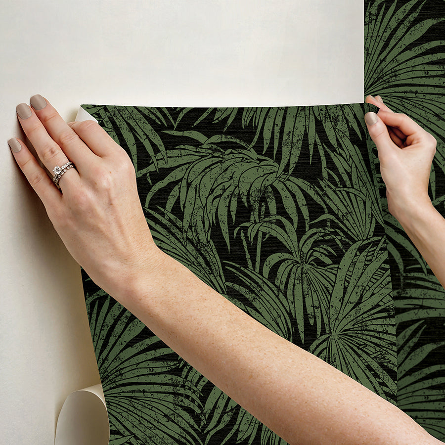 black-green-cassava-palm-peel-and-stick-wallpaper-york-wallcoverings-ess6018 - York Wallcoverings Wallpaper
