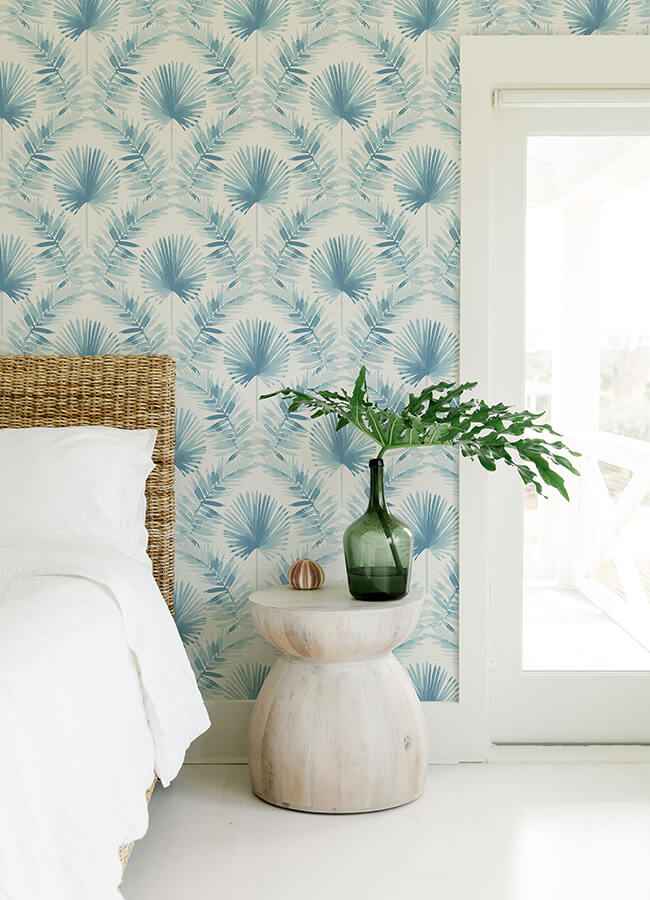 Calla Blue Painted Palm Wallpaper - York Wallcoverings - 4121-26916 - York Wallcoverings Wallpaper