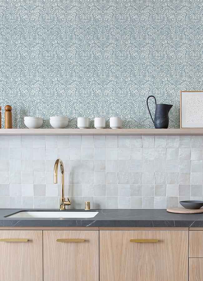Elma Sky Blue Fiddlehead Wallpaper - York Wallcoverings - 4121-26918 - York Wallcoverings Wallpaper
