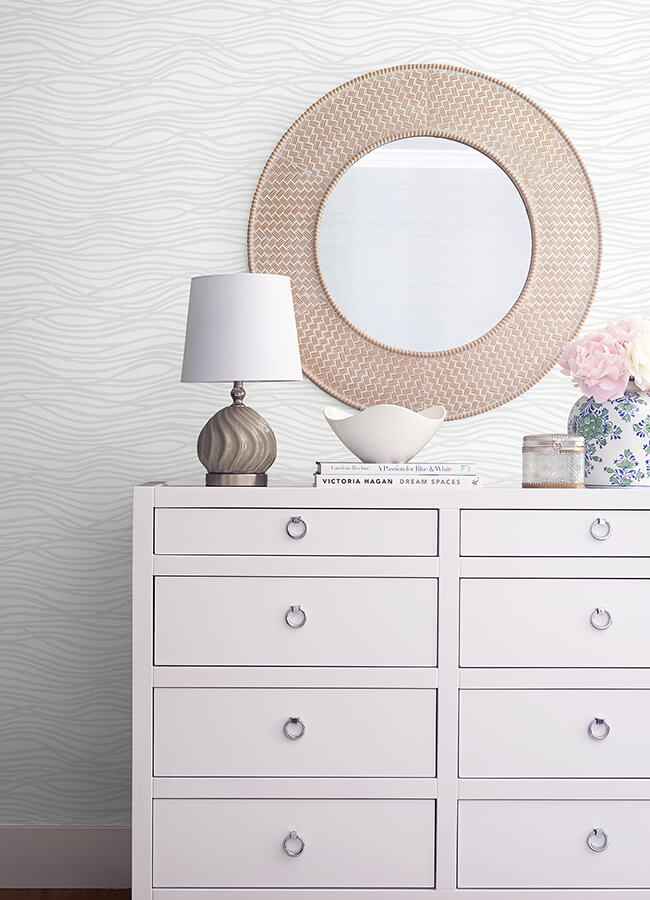 Galyn White Pearlescent Wave Wallpaper - York Wallcoverings - 4121-72206 - York Wallcoverings Wallpaper