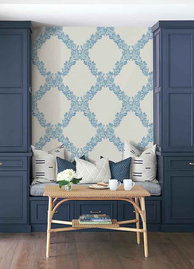 Sky Blue Wreath Peel & Stick Wallpaper - York Wallcoverings - SCS6049 - York Wallcoverings Wallpaper