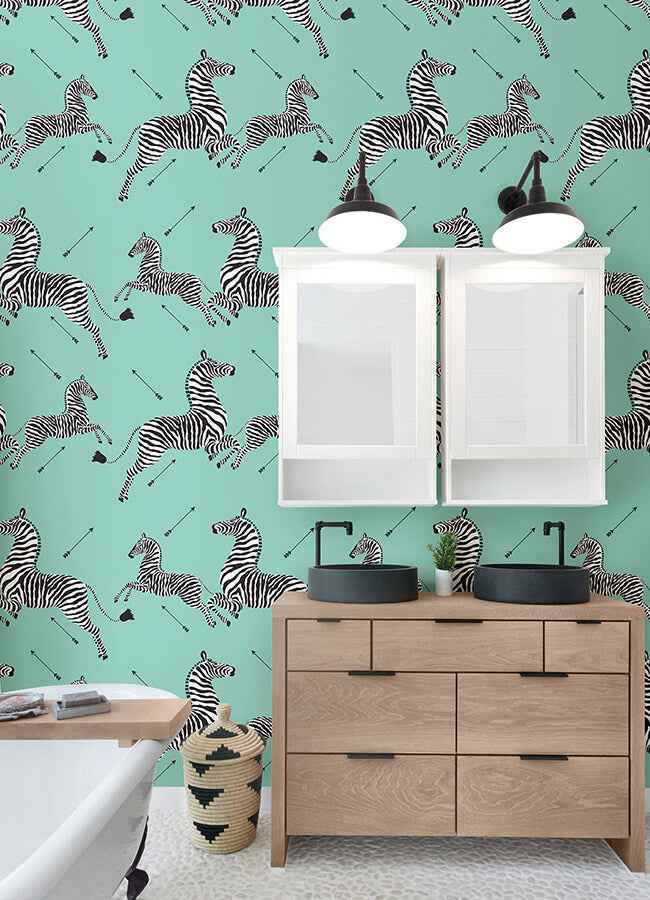 Aqua Zebra Safari Peel and Stick Wallpaper - York Wallcoverings - SCS6055 - York Wallcoverings Wallpaper