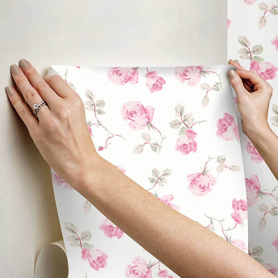 chateau-rose-ribbon-rosa-peel-and-stick-wallpaper-york-wallcoverings-lfs6109 - York Wallcoverings Wallpaper
